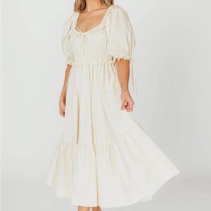 WORTH COLLECTIVE Crissy 100% Cotton Ruched Midi Dress in Cream - Bump Friendly